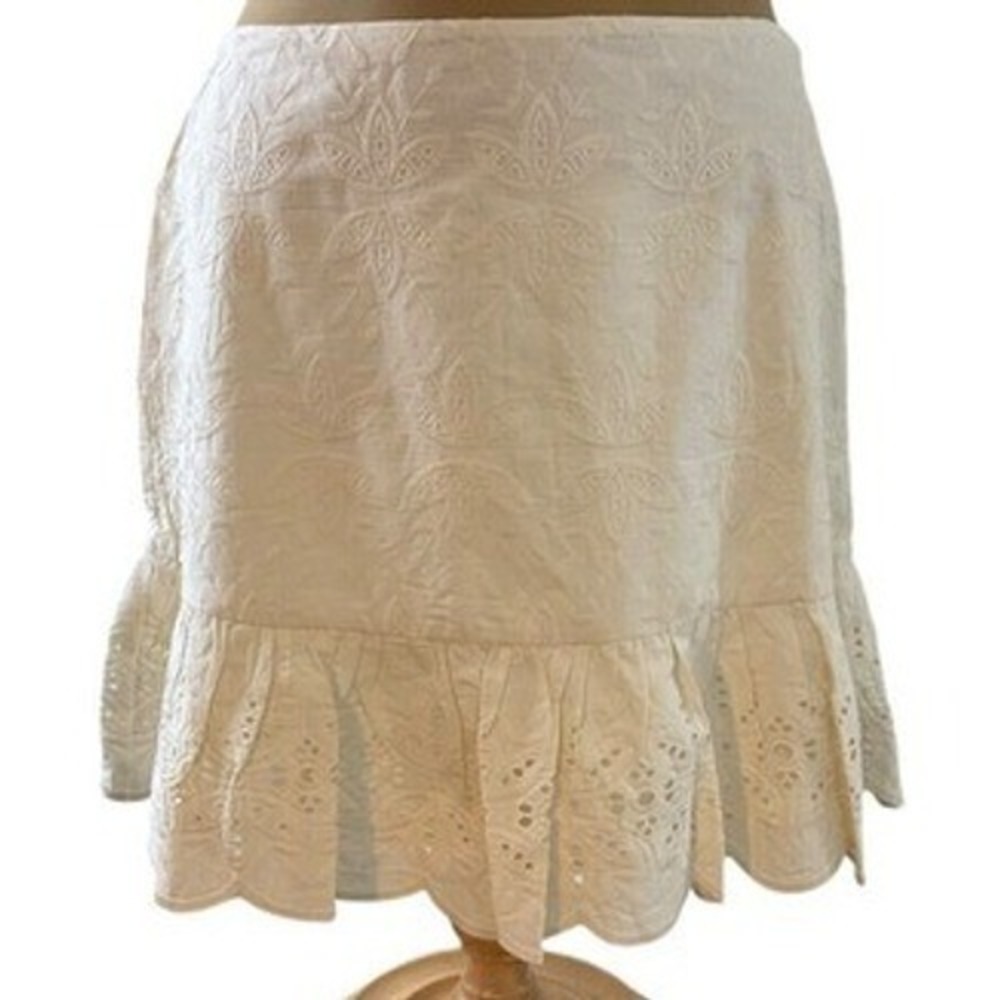 Express Womens White Embroidered Eyelet Ruffle Hem Mini Skirt Size 14‎ New